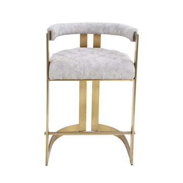 Modern Bar Height Bar Stool with Back Gray Velvet Upholstery Counter Stool in Gold